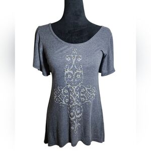 Boston Proper Gray Studded Whimsigoth   Asymmetrical Cross Flutter Sleeve Top S